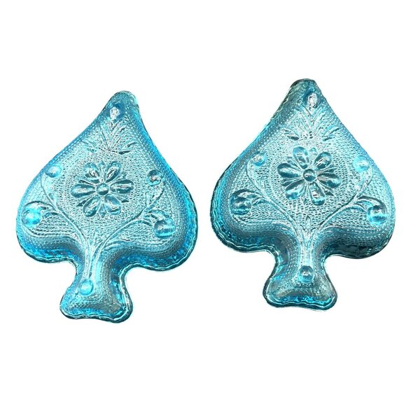 Vintage Indiana Glass 3D Colonial Blue Bridge Ashtray Trinket Dish Set Of 2 - Picture 5 of 5